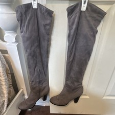 Women s Gray Suede Thigh-High Over-the-Knee B...