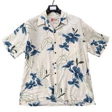 Hilo Hattie Shirt Large Mens Hawaiian 100% Rayon Floral Orchid Made in USA