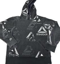 Reebok Athletic/Workout Hooded Sweatshirt Men Small Black Multi-Geo Logo Running