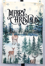 "Merry Christmas" Snowy Forest With Deer Yard/Garden Flag 12"X18" NEW