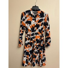 Banana Republic Abstract Print Shirt Dress Womens 0 Long Sleeve Tie Waist