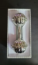 New In Box HALLMARK Silver Plated BABY'S 1st FIRST RATTLE Barbell Shaped 6 in.