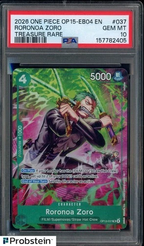Bandai One Piece Roronoa Zoro OP13-037 Treasure Rare Card English OP15 PSA 10
