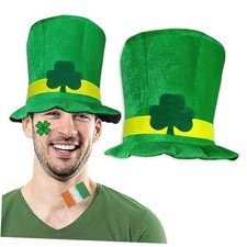 St. Patrick's Day Green Leprechaun Top Hat Velvet Shamrock Hat Irish Costume
