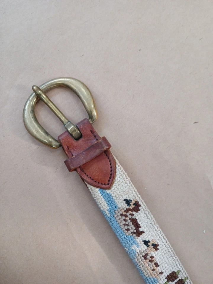 Vintage Leather & Embroidered Ducks Belt Womens 38" - Image 3 of 4