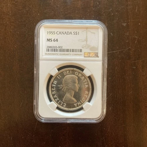 1955 CANADA SILVER $1 DOLLAR COIN - NGC MS64