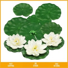 Vibrant Floating Lotus Flowers Pond Decor with Lily Pads & Frog 10 Pcs