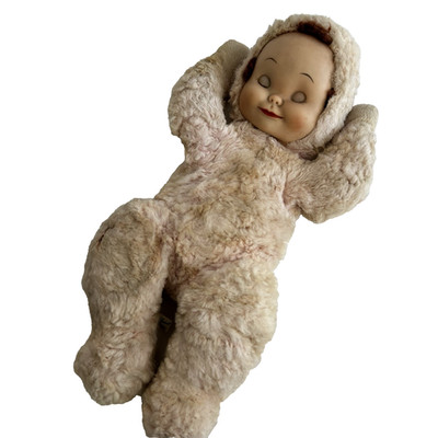 Vintage Knickerbocker SleepyHead Rubber Face Plush Doll Worn Creepy Prop Pink