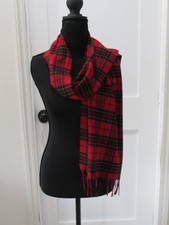 Vintage Pendleton Virign Wool Plaid Scarf Red Black 60x 13 inches