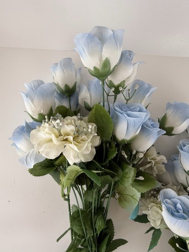 Light Blue Rose Silk Flowers Wedding Bouquets Centerpiece Fake Faux Artificial 2