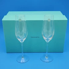 Tiffany & Co 2 Crystal Champagne Flutes 9.5" Box No Ribbon Labels Slovenia (T4)