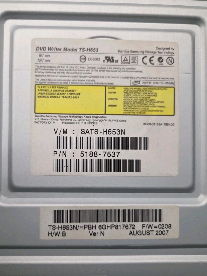 Внутренний пишущий DVD-диск Toshiba Samsung TS-H653G/DEWH модель TS-H653 - Изображение 2 из 3