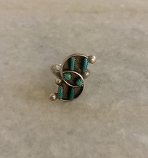 Vintage Sterling Silver Turquoise Native American Zuni Petite Point Ring Sz 5.25