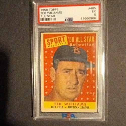 Topps 1958 Sport Magazine '58 All Star Ted Williams Red Sox #485 PSA 5