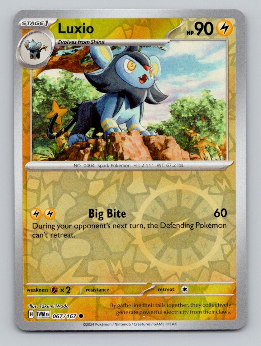 Luxio 067/167 Common Twilight Masquerade Pokemon Reverse Holo Near Mint
