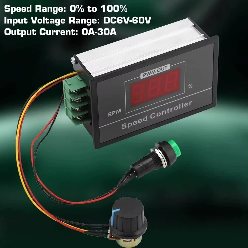 LED Digital Regulator DC 6-60V 12V 24V 36V 48V 30A PWM DC Motor Speed Controller - Image 3 of 4