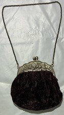 Vintage Metal Frame Evening Purse Ornate Floral Cranberry Velvet Kiss Lock Bag
