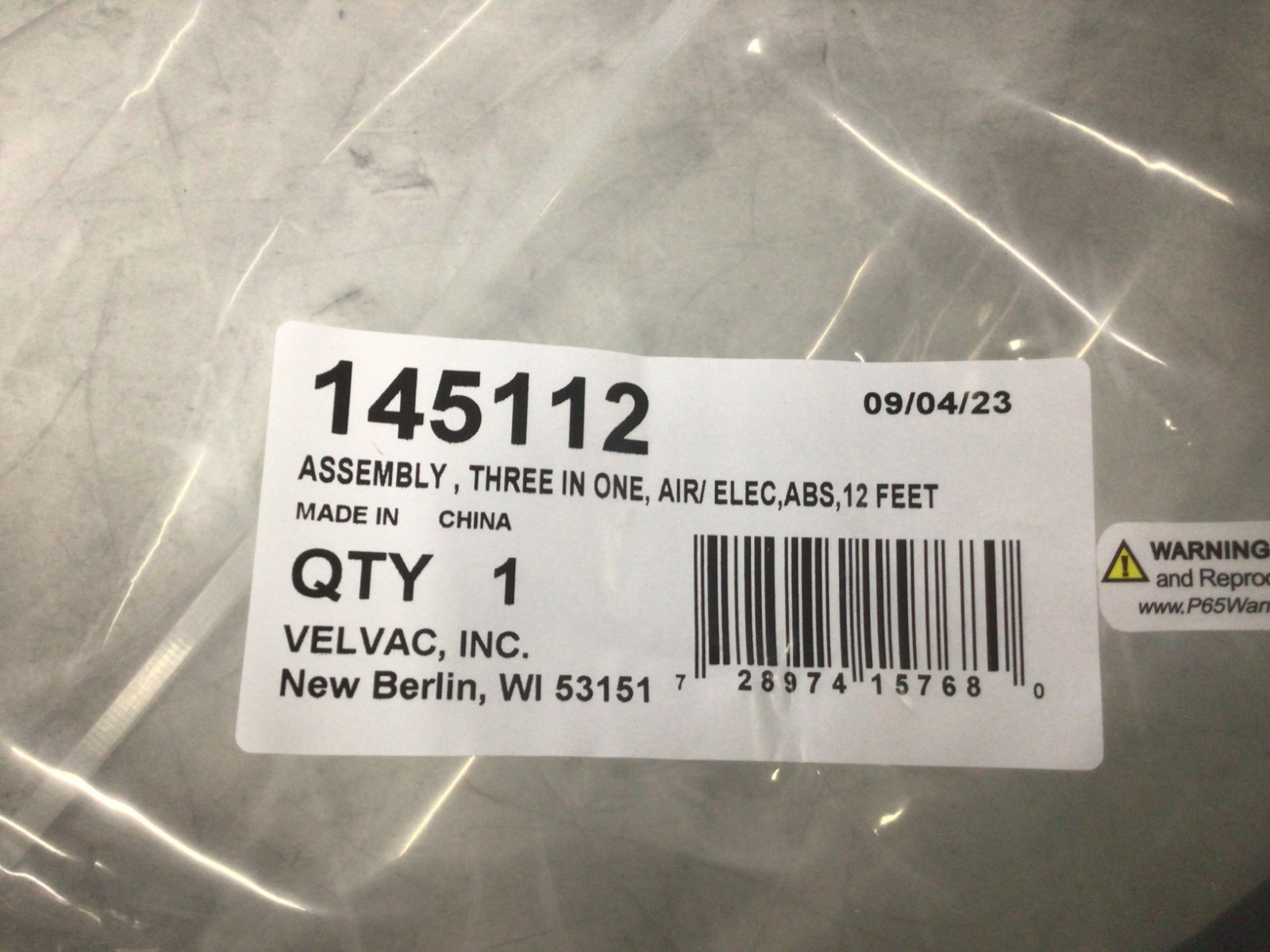 Velvac 145112 3-in-1 Air/Electrical Assembly (12 foot)