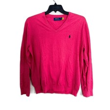 Polo Ralph Lauren V-Neck Sweater - Classic Pink w/ Navy Pony - Large