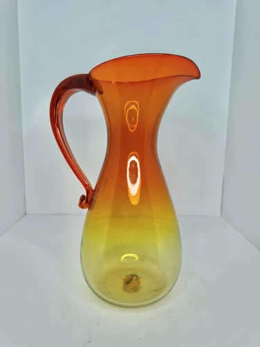 Vintage MCM Blenko Glass 569-P Pitcher In Tangerine 11.5” Stunning