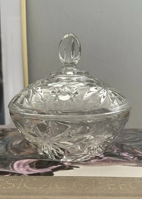 Anchor Hocking Early American Prescut Candy Trinket Makeup Dish W/ Lid MCM
