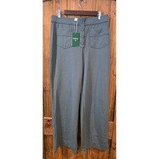Halara Wide Leg Pants Womens Large Green NEW False Button Front HaloTek Air