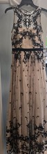 Adrianna Papell Beige Creme Lace and Black Embroidered Gown, New w/Tag, S.4