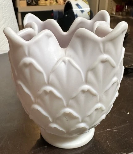 Vintage Satin glass  Artichoke 5” Vase Crimped Edges Lavender