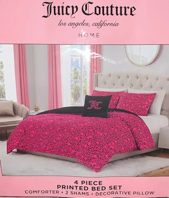 Juicy Couture Hot Pink/Black Leopard Print QUEEN 4pc Set Comforter,Shams,Pillow - Image 4 of 4