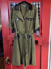 Sharagano Women's Olive Green Short Sleeve Button Front Belted Dress Size 10 NWT