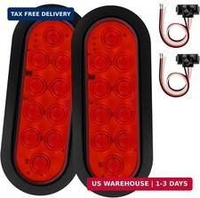 6-Inch Oval Red LED Trailer Tail Lights 2PCS, 10 LEDs Stop Turn Tail Brake Light