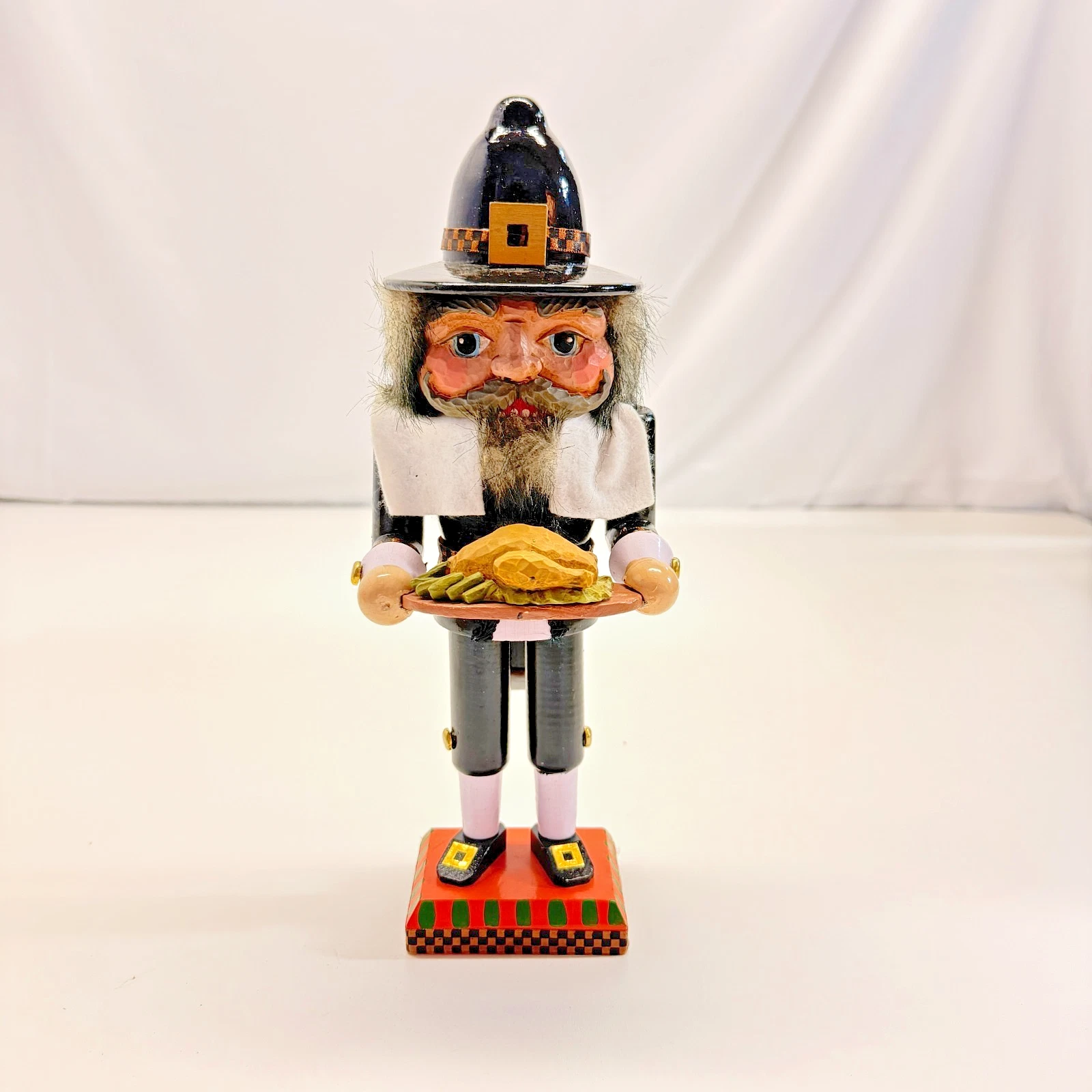 Vintage BRN Designs Nutcracker Pilgrim Holding Turkey Thanksgiving