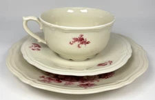 BOFCO Vintage Tea Cup Saucer & Under Plate Porcelain Floral Rose Creamy White