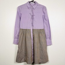 Pearl Lela Rose Checkered Purple & Brown Colorblock Bow-Front Shirt Dress XS