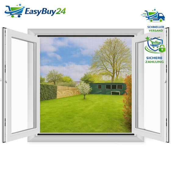 Fliegengitter Fenster 110X130Cm Zuschneidbar Ohne Bohren Insektenschutz Schwarz-image