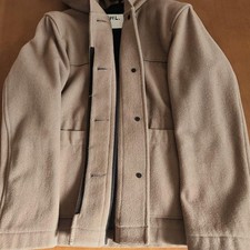 Margaret Howell Hooded Wool Jacket Short Coat Size 1 Khaki Brown Cotton Lining