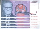 YUGOSLAVIA LOT 5x 5000 DINARA P 111. UNC. VERY SCARCE!!