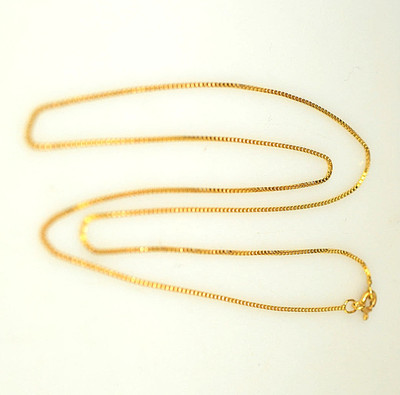 18K YELLOW GOLD LONG BOX LINK CHAIN 19.5 INCH NARROW THIN .7 MM NECKLACE
