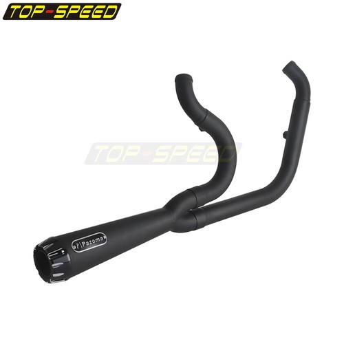 Black 2-into-1 Big Bore Full Muffler Exhaust Kit For Softail Fat Street Bob '18+ - Picture 7 of 13