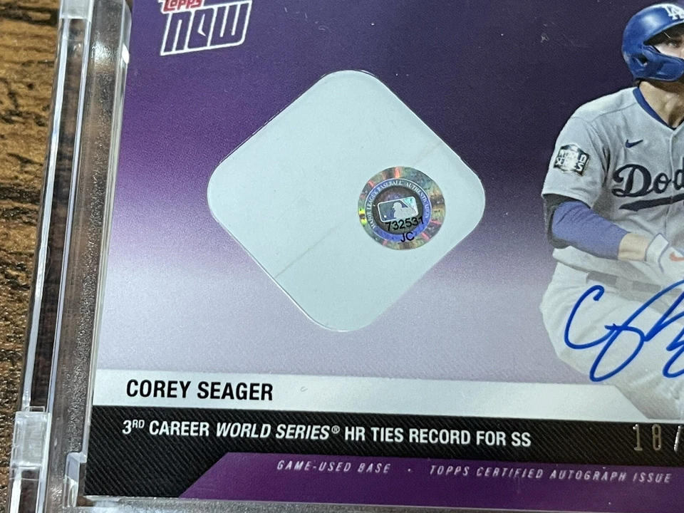 2020 Topps Now 463A Corey Seager 18/25 Auto/base Relic WS MVP - Image 3 of 4