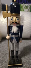 12" Wooden Nutcracker True Value Company Silver & Blue With Glitter And Axe