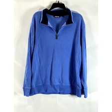 LANDS' END Men's Blue Cotton Bedford Rib Quarter-Zip Pullover Sweater SZ XL