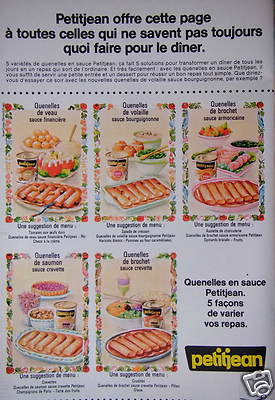 WERBUNG 1974 PETITJEAN QUENELLES IN SAUCE 5 MÖGLICHKEITEN VARIIEREN - ADVERTISING