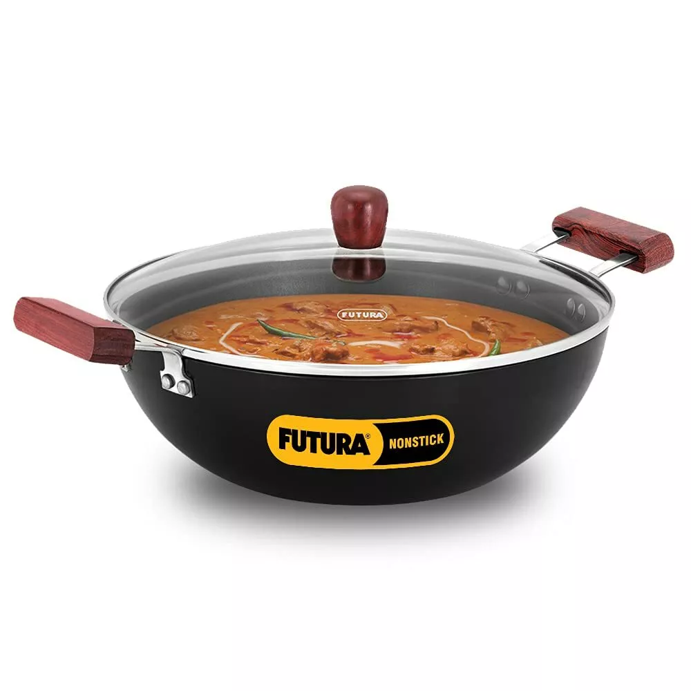 5 Litre Deep Kadhai with Glass Lid Induction Kadai Nonstick Kadhai