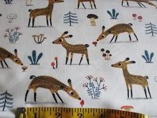 Fawns Deer Mushroom Fan Club Cotton Fabric by Michael Miller 1 Yard on White
