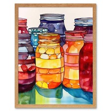 Coloured Glass Jars Modern Still Life Watercolour Framed Art Picture Print 12x16