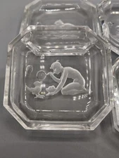 Set 4 Czech Bohemian Glass Intaglio Boy w/bubbles Salt Cellars Hoffman Schlevogt