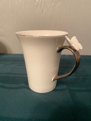 Bernardo Bellini Fine Porcelain Butterfly mug  silver trim 4.5 
