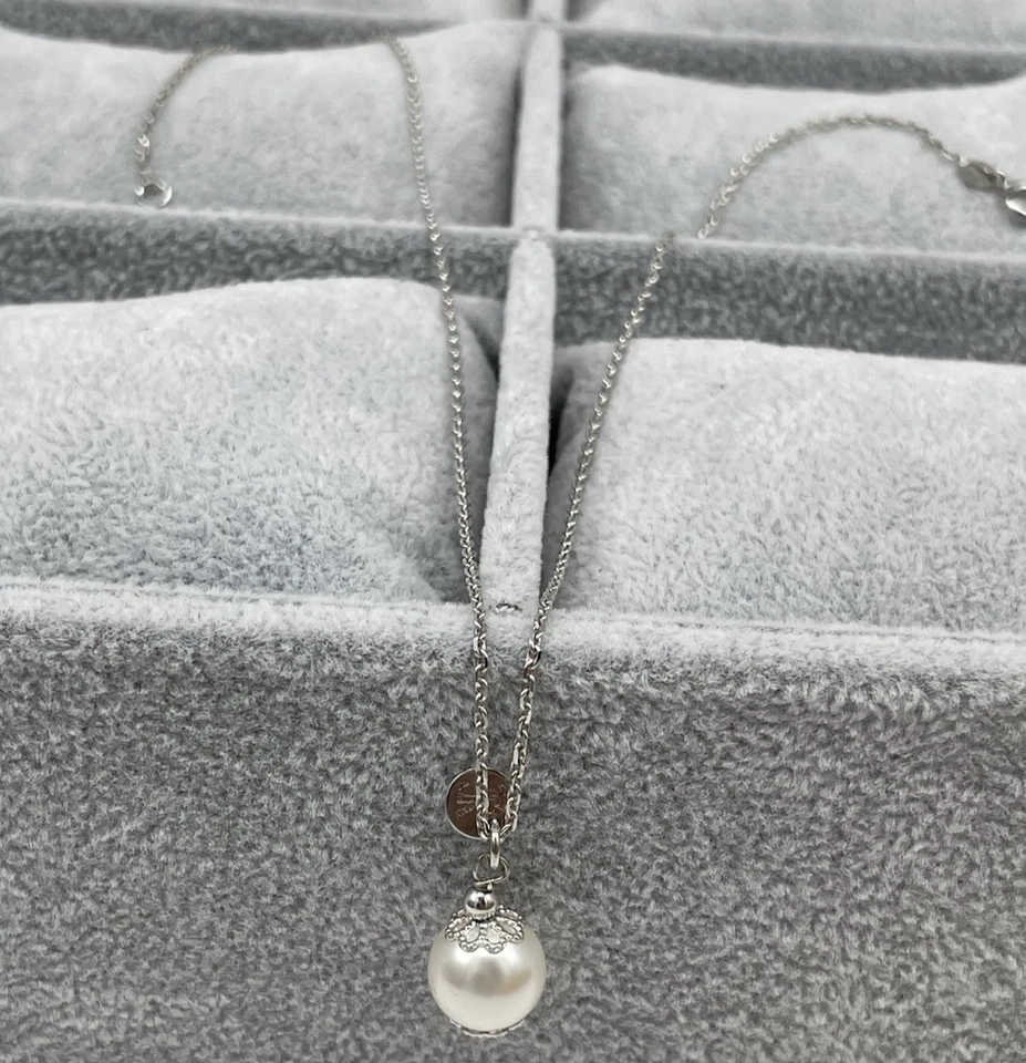 COLLANA DONNA FIRMATA ARGENTO 925 CATENINA CON CIONDOLO DI PERLA NATURALE BIANCA - Immagine 3 di 4