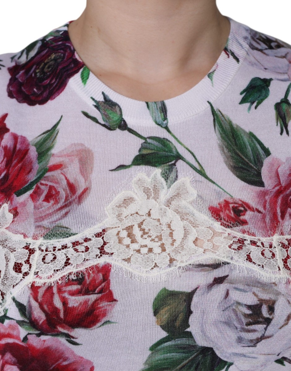DOLCE & GABBANA Top White Floral Lace Silk Sleeveless Tank
